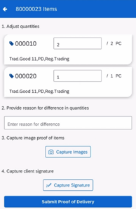 3 - View delivery info, update quantities and reason